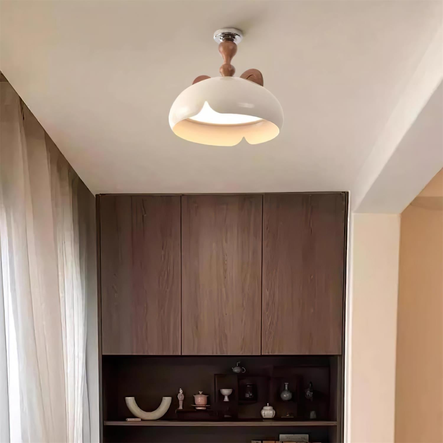 Cat Plafonnier Dôme Brillant Oreilles en Bois
