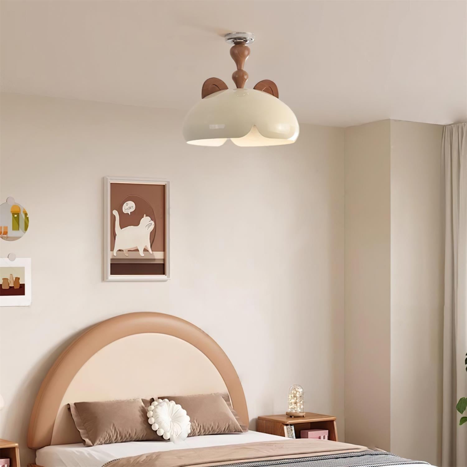 Cat Plafonnier Dôme Brillant Oreilles en Bois