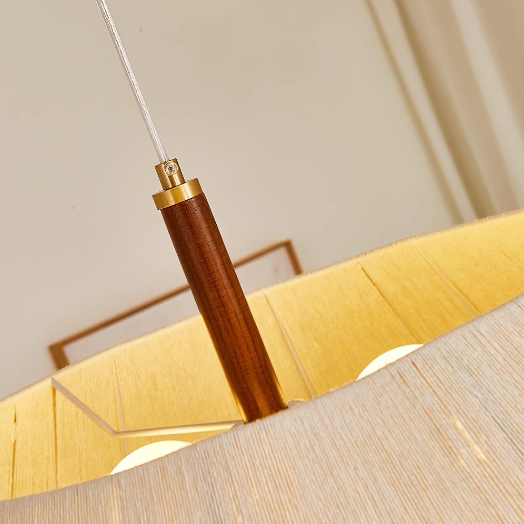 Lustra Suspension avec Abat-jour en Fil de Coton et Bois de Noyer Naturel