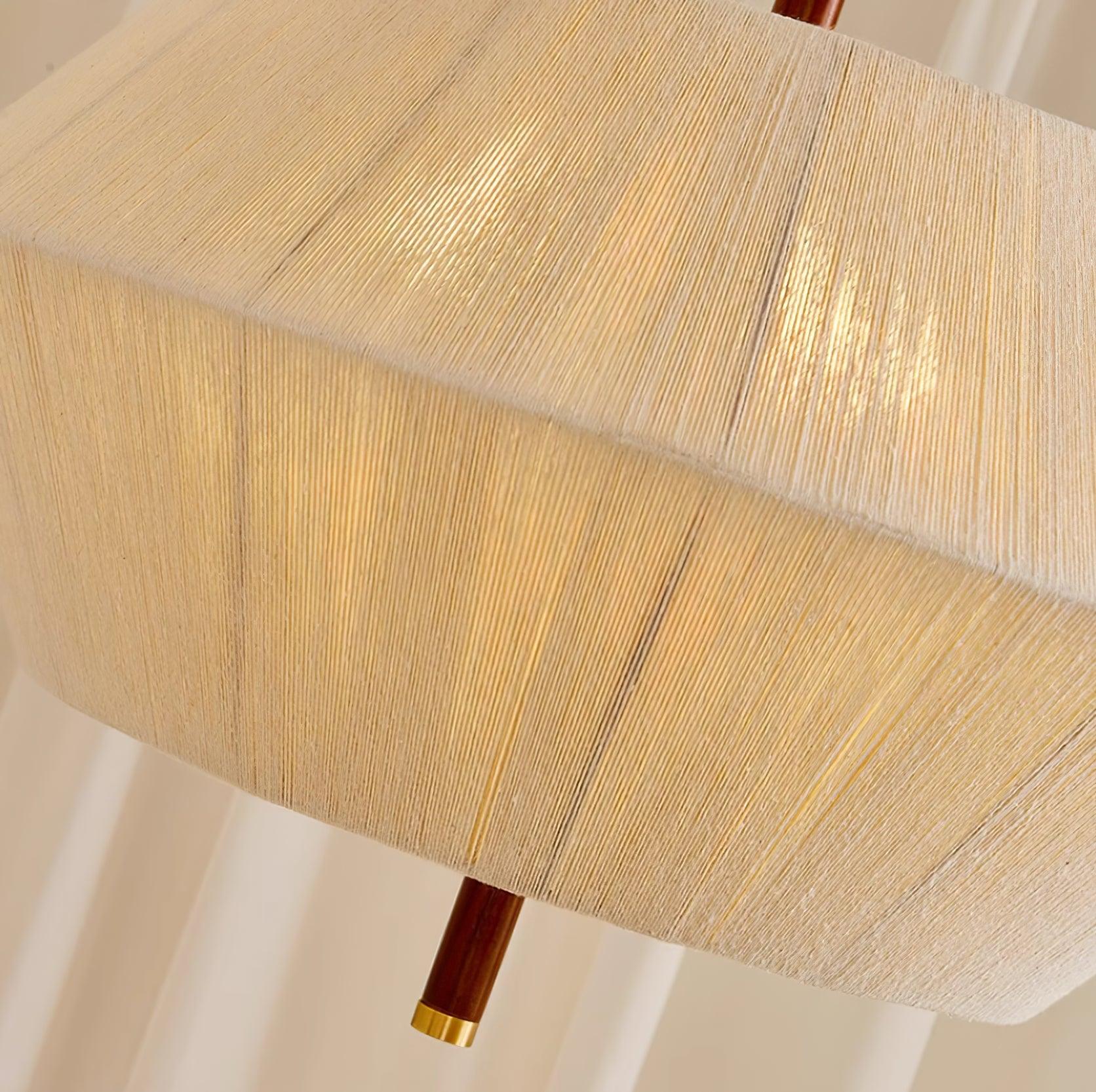 Lustra Suspension avec Abat-jour en Fil de Coton et Bois de Noyer Naturel