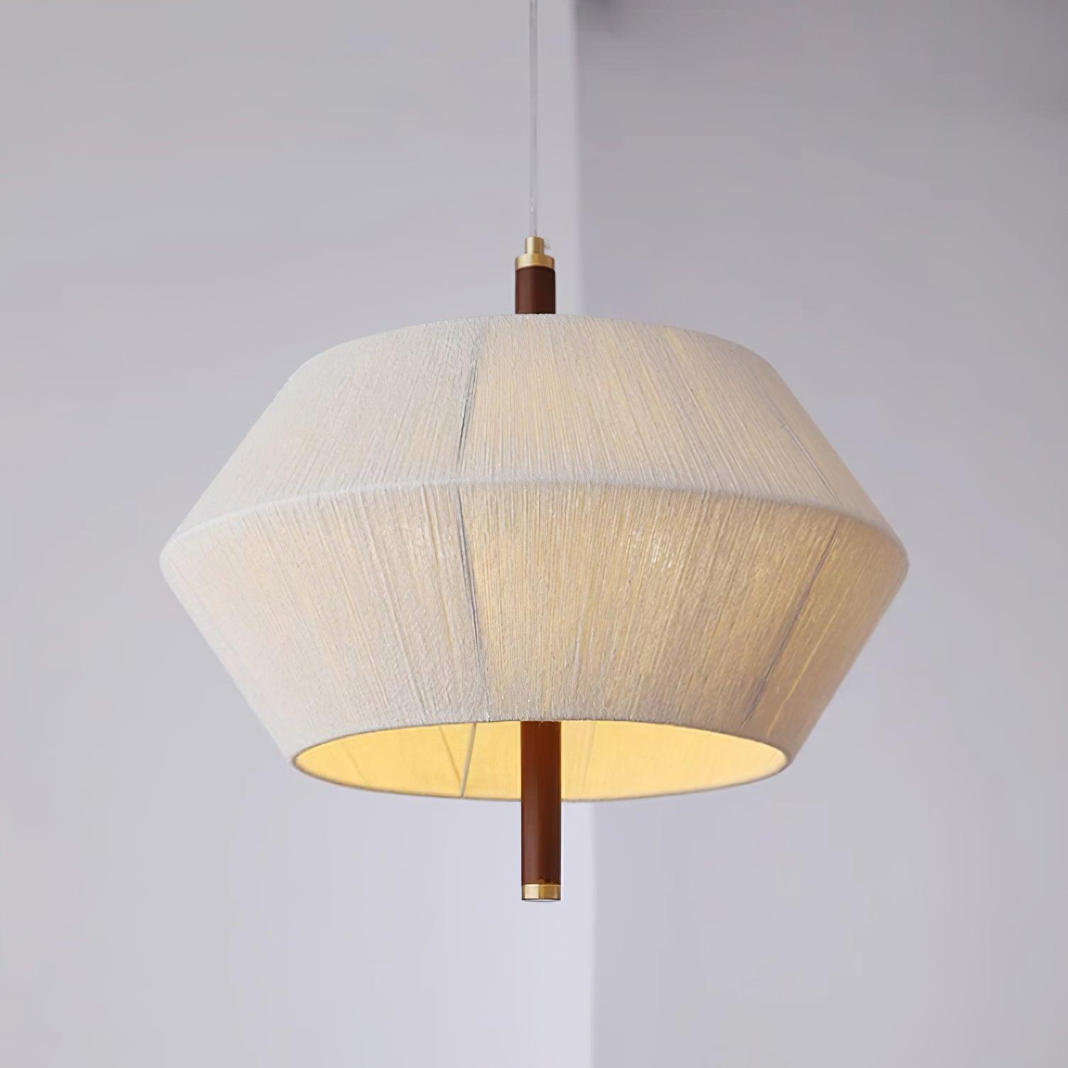 Lustra Suspension avec Abat-jour en Fil de Coton et Bois de Noyer Naturel