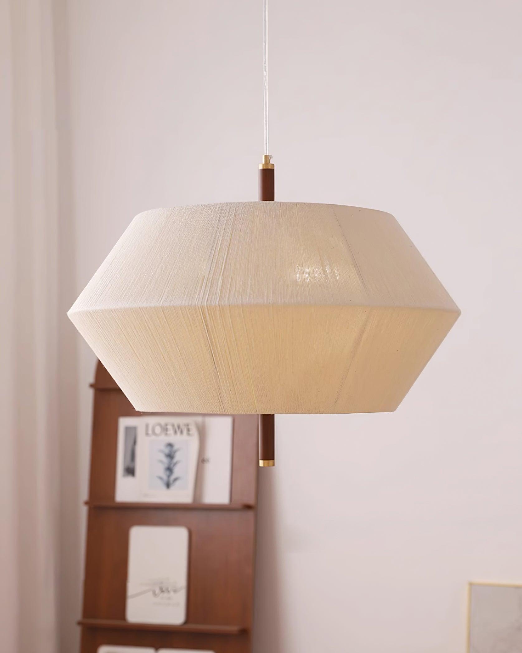 Lustra Suspension avec Abat-jour en Fil de Coton et Bois de Noyer Naturel