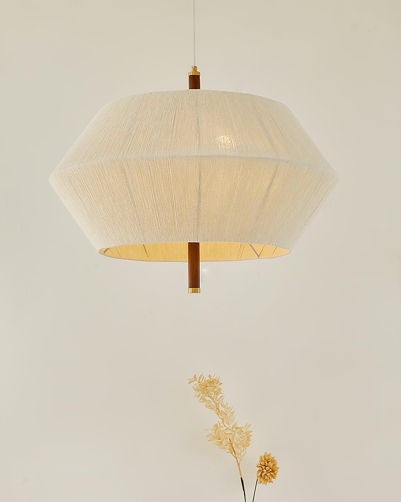 Lustra Suspension avec Abat-jour en Fil de Coton et Bois de Noyer Naturel