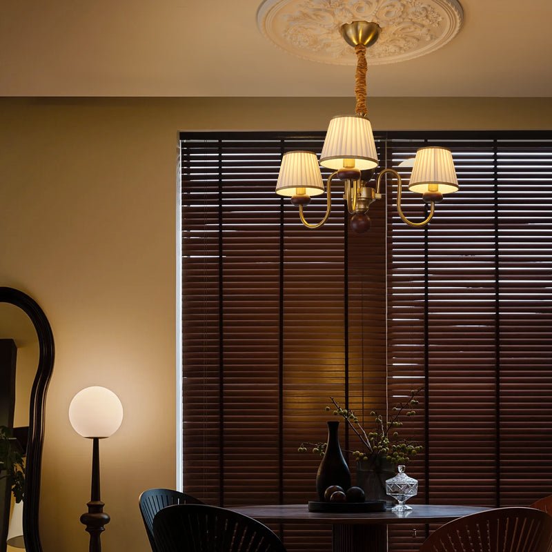 Erthaos Lustre Bois Tissu Plissé Élégance Traditionnelle
