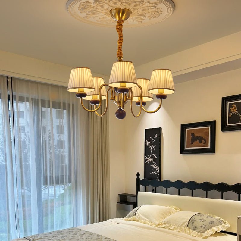 Erthaos Lustre Bois Tissu Plissé Élégance Traditionnelle