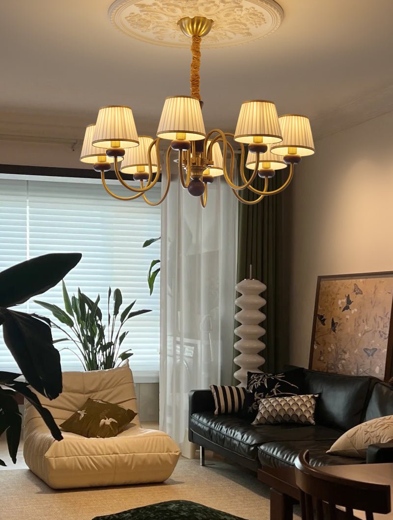 Erthaos Lustre Bois Tissu Plissé Élégance Traditionnelle