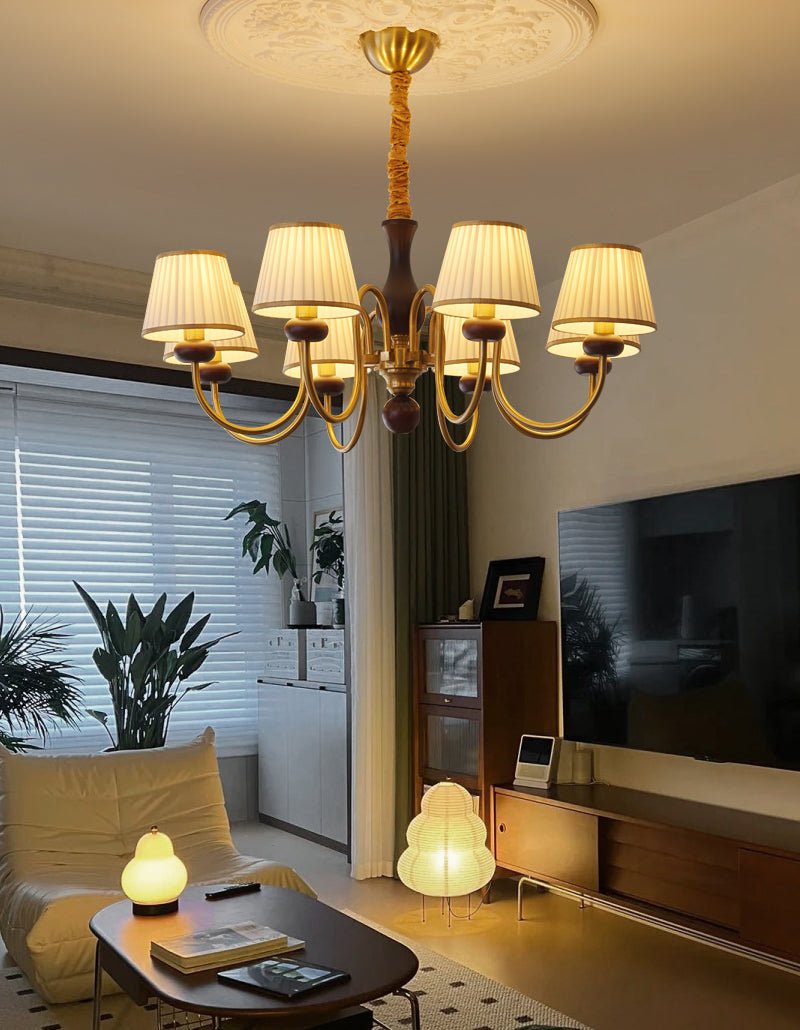 Erthaos Lustre Bois Tissu Plissé Élégance Traditionnelle