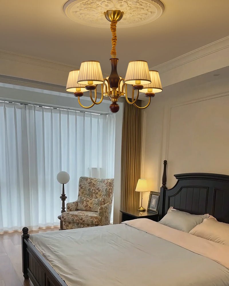 Erthaos Lustre Bois Tissu Plissé Élégance Traditionnelle