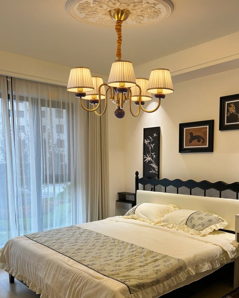 Erthaos Lustre Bois Tissu Plissé Élégance Traditionnelle