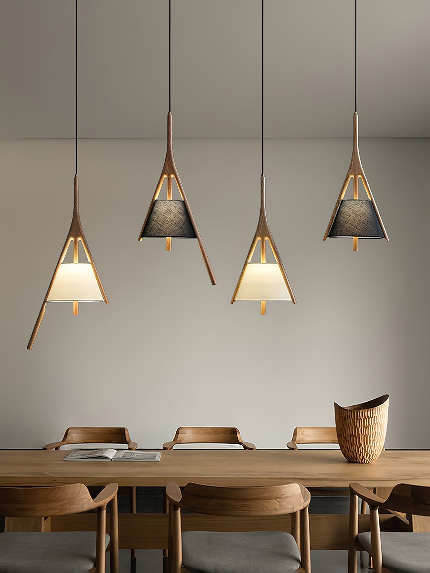 Zovenarae Triangulaire Bois Pendentif Lumière