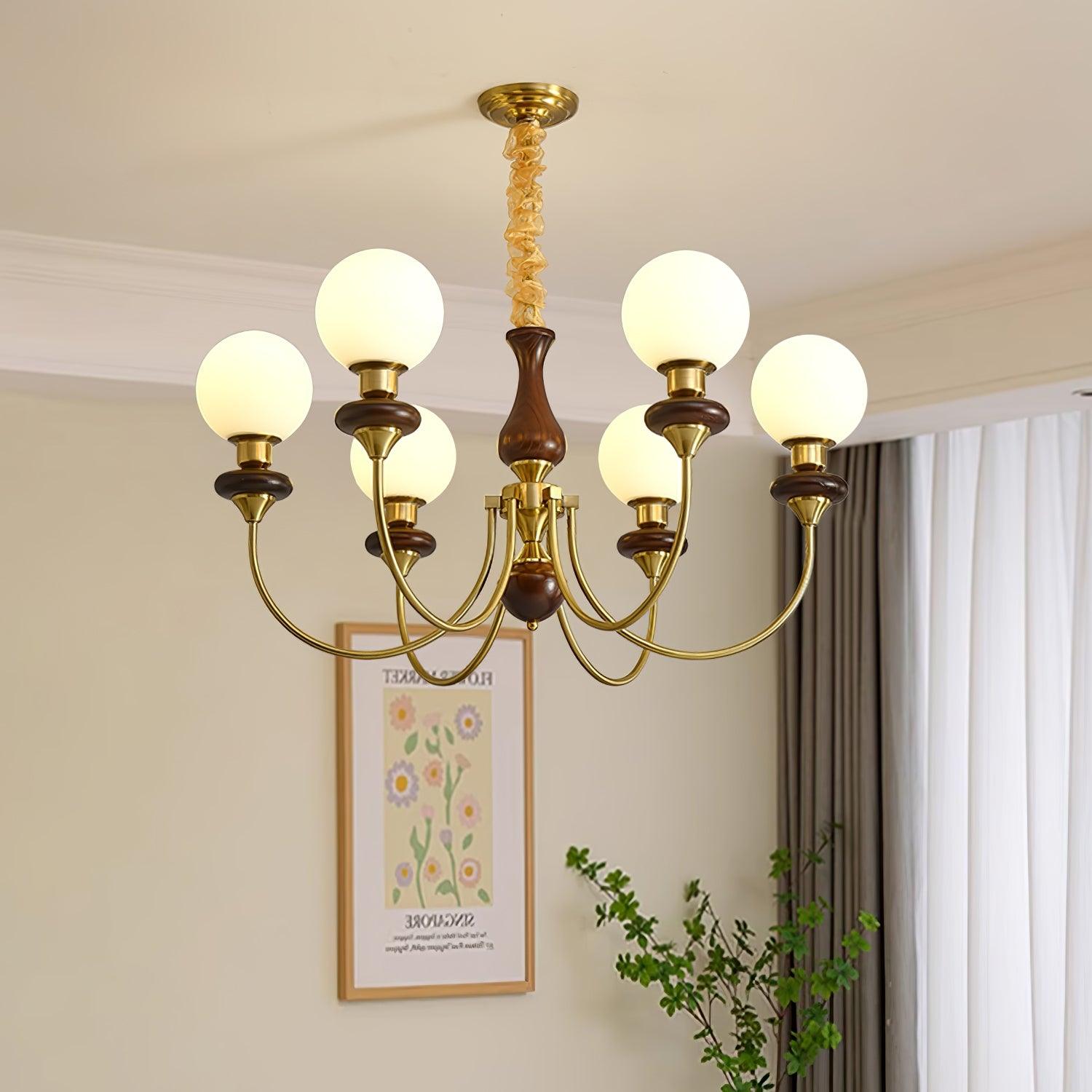 Lustra Lustre Rétro Laiton Noyer Verre
