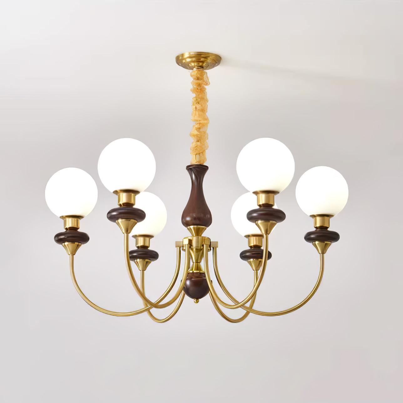 Lustra Lustre Rétro Laiton Noyer Verre