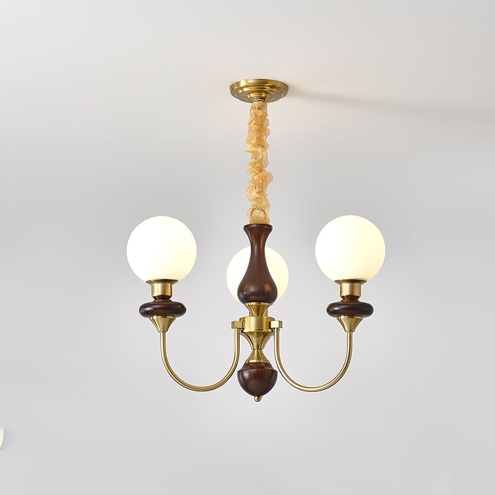Lustra Lustre Rétro Laiton Noyer Verre