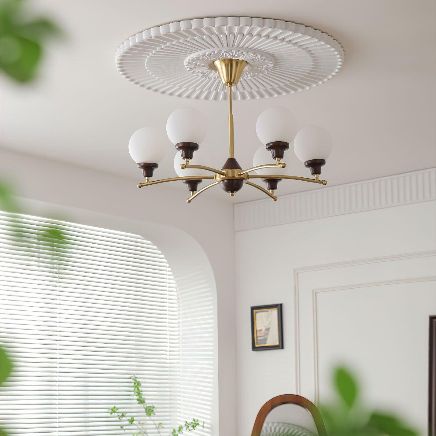 Lustra Lustre Boules en Verre et Noyer