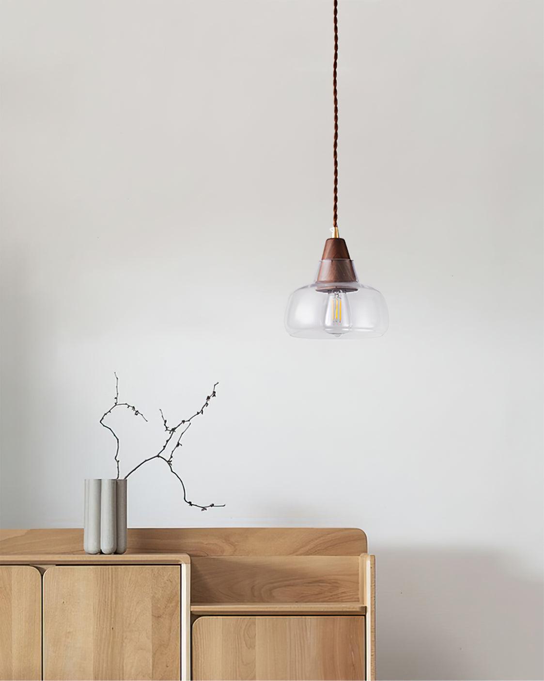 Noyer Lampe à Suspension en Verre