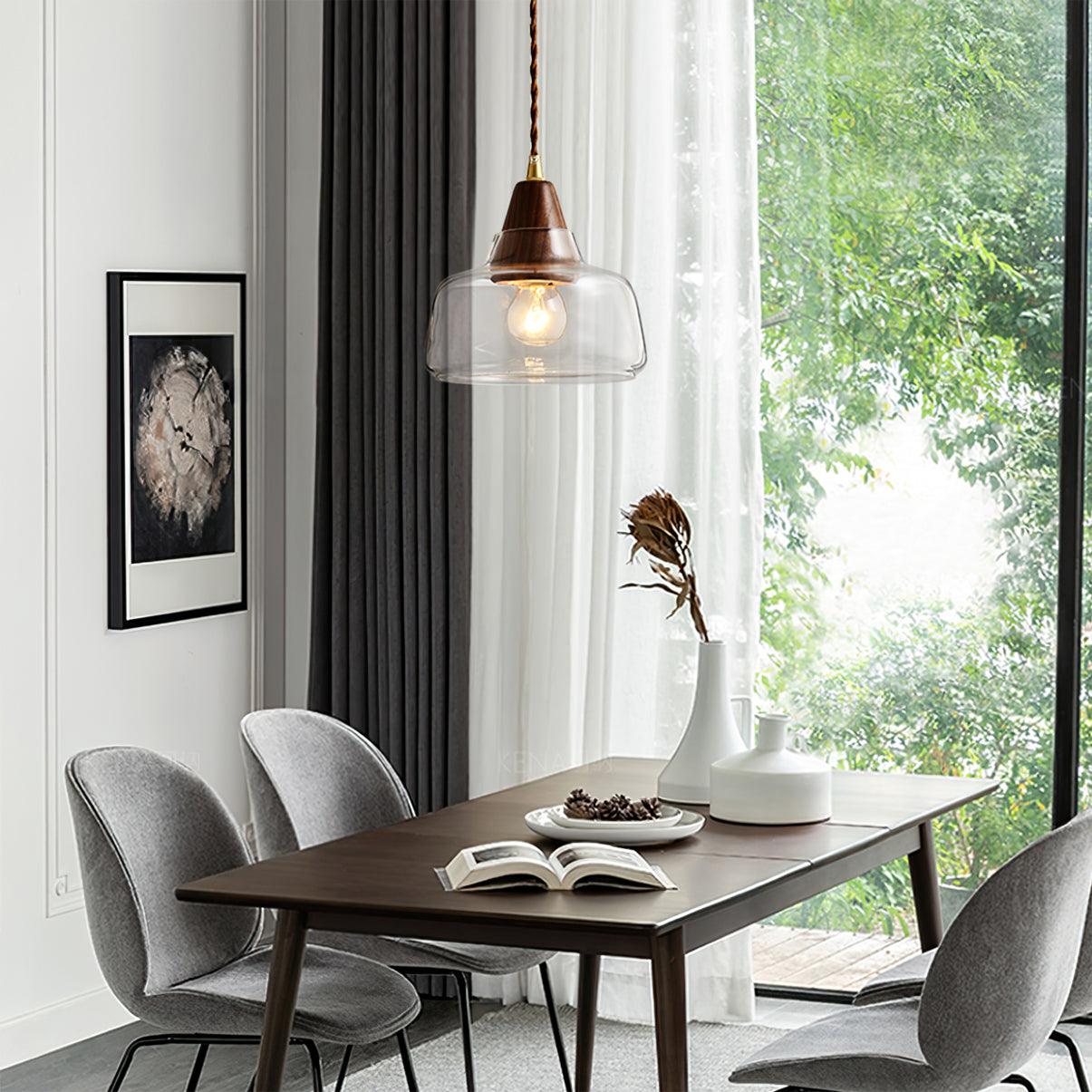Noyer Lampe à Suspension en Verre