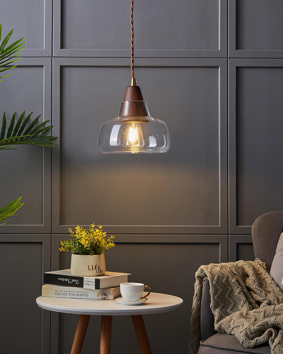 Noyer Lampe à Suspension en Verre