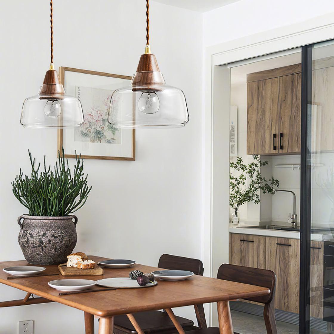 Noyer Lampe à Suspension en Verre