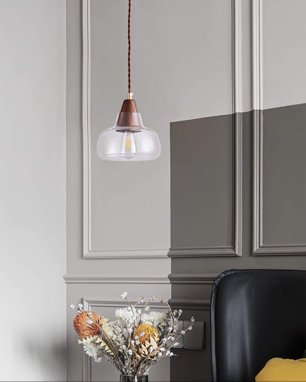 Noyer Lampe à Suspension en Verre