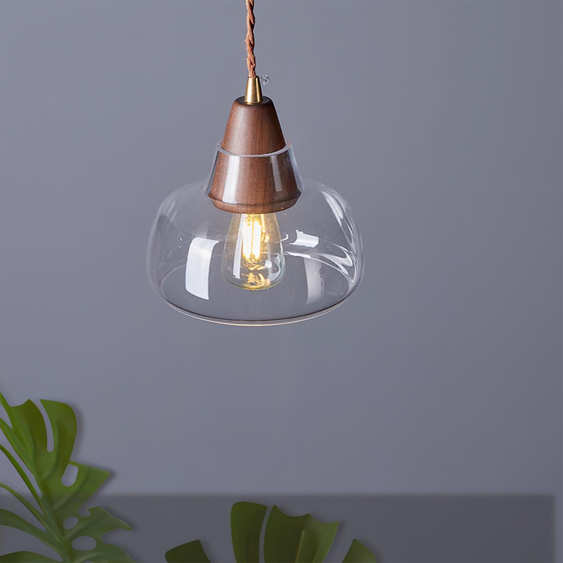 Noyer Lampe à Suspension en Verre