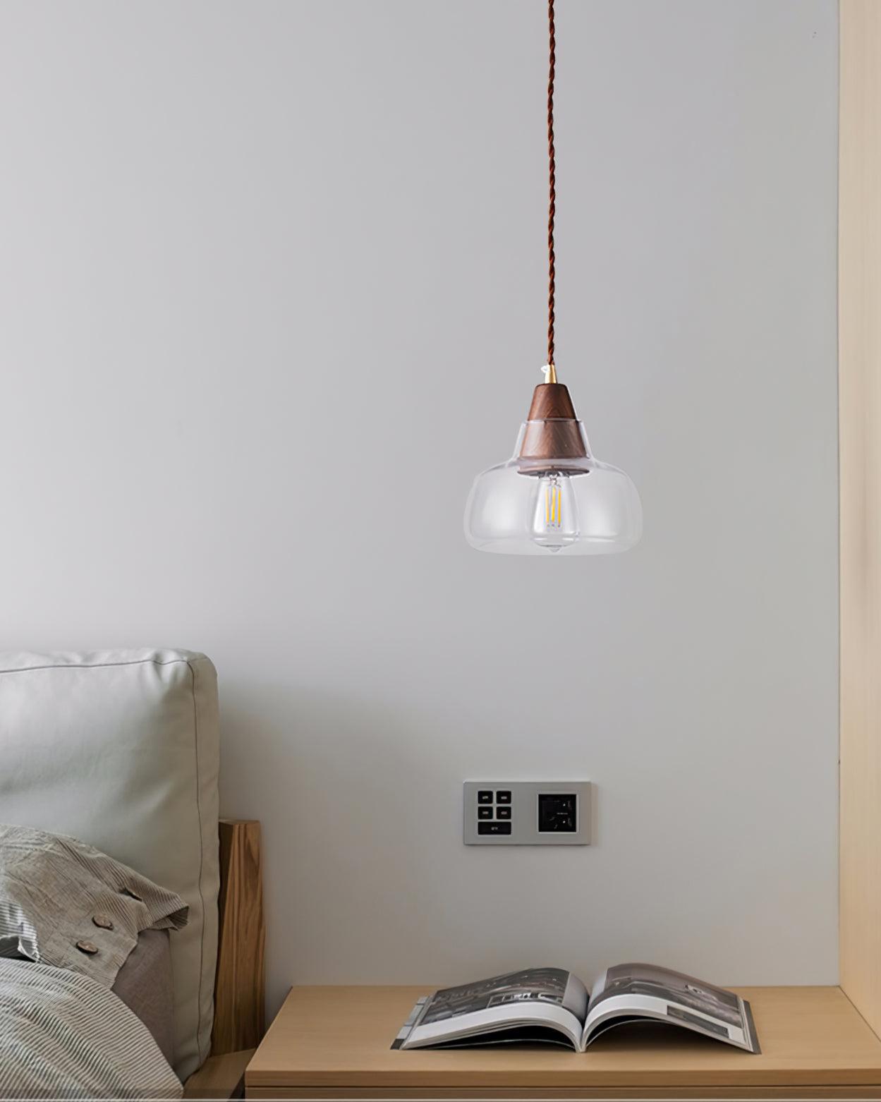 Noyer Lampe à Suspension en Verre