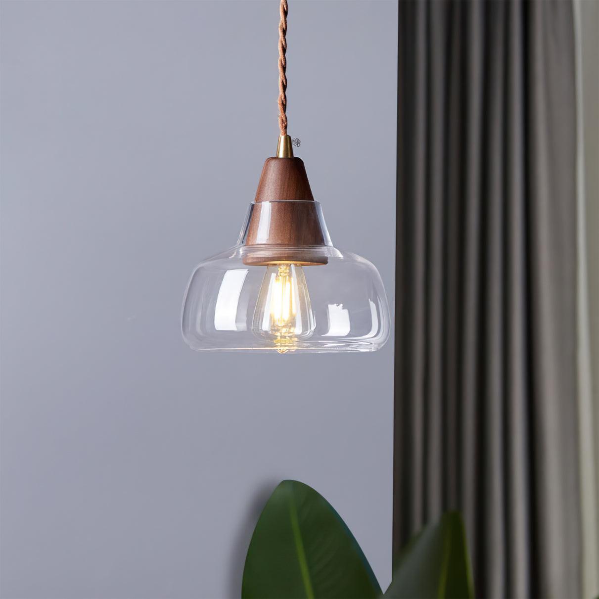 Noyer Lampe à Suspension en Verre