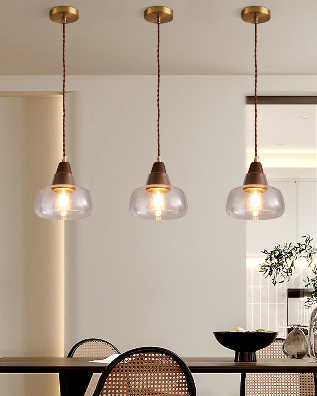 Noyer Lampe à Suspension en Verre