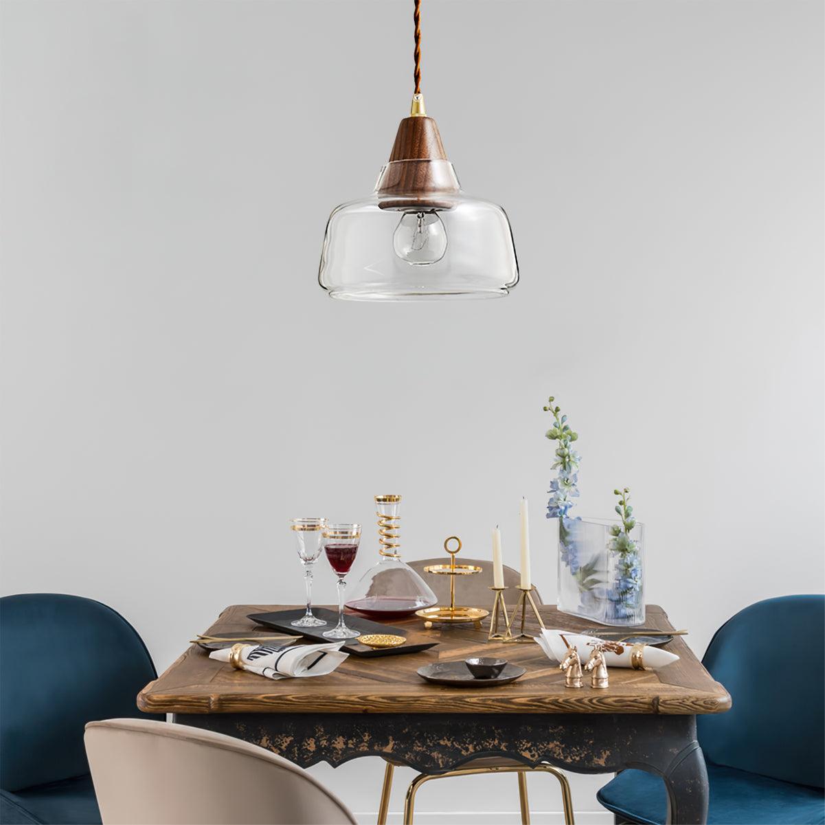 Noyer Lampe à Suspension en Verre