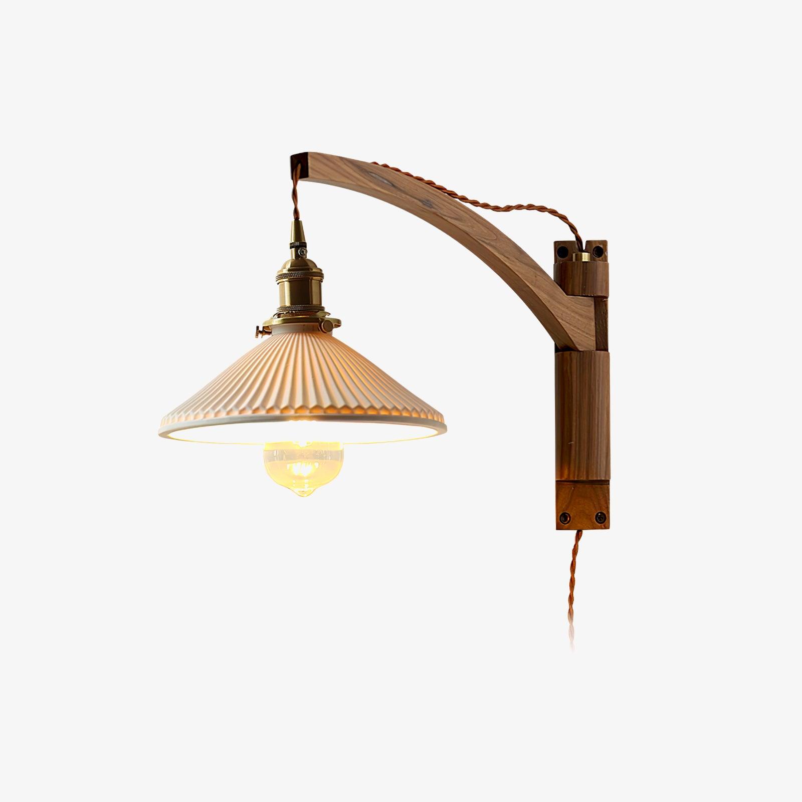 Illaee Nordic Art Swing Arm Walnut Ceramic Wall Light