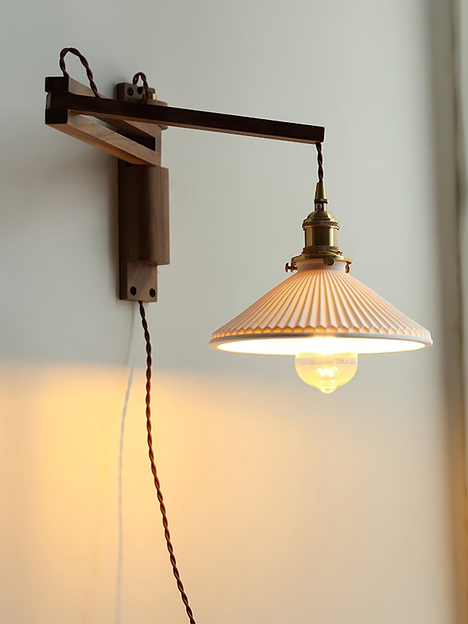 Illaee Nordic Art Swing Arm Walnut Ceramic Wall Light