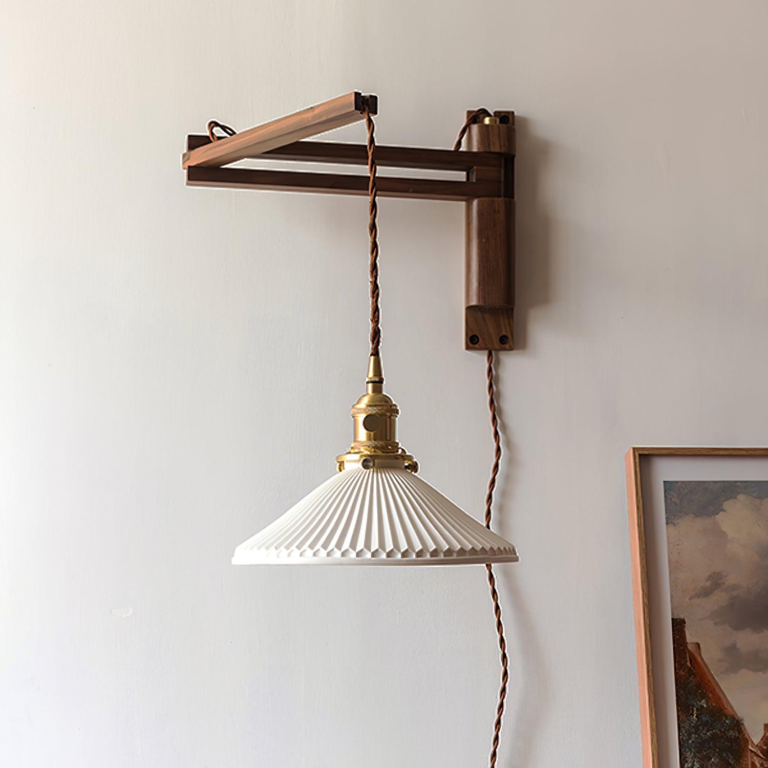Illaee Nordic Art Swing Arm Walnut Ceramic Wall Light
