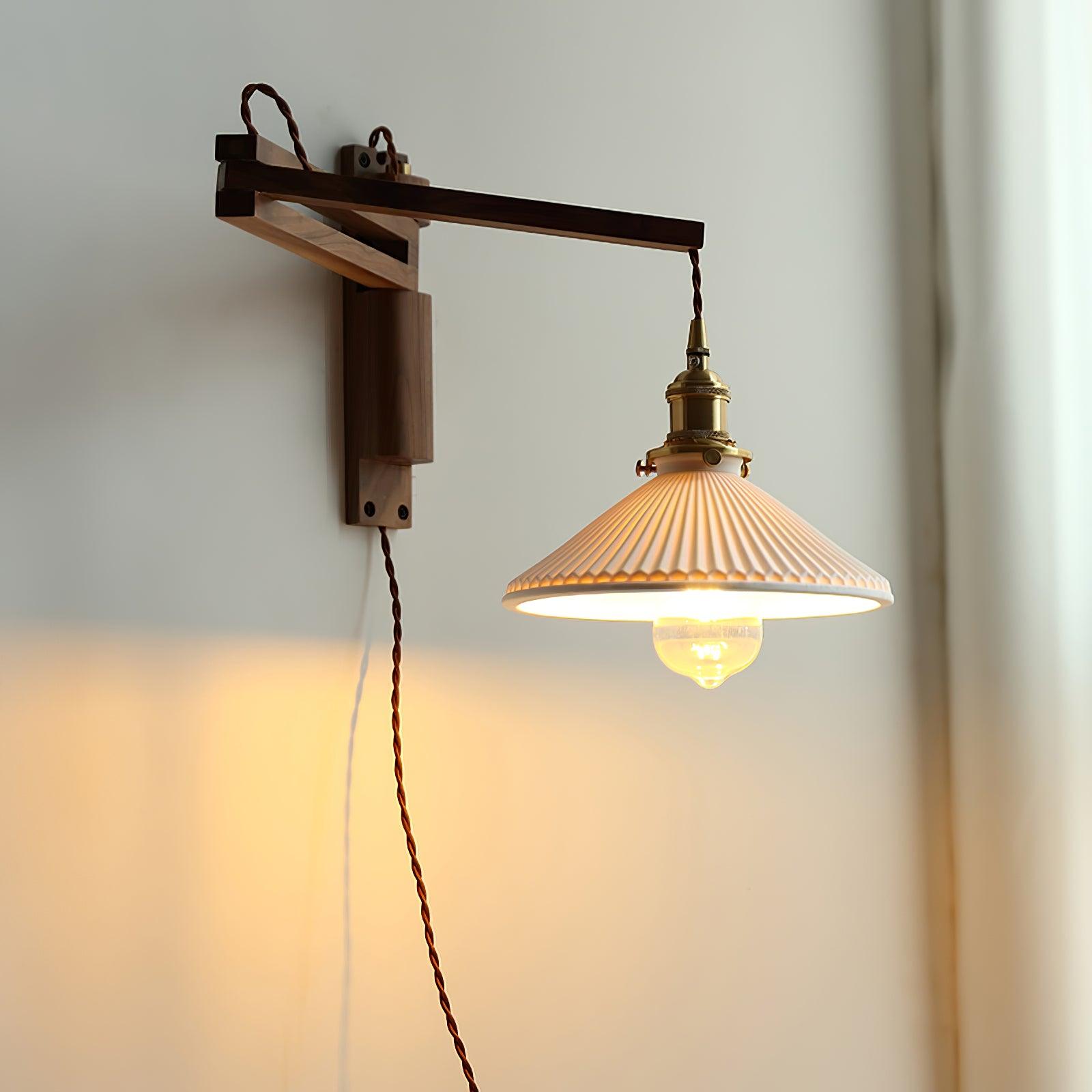 Orphaarae Nordic Art Swing Arm Walnut Ceramic Wall Lamp