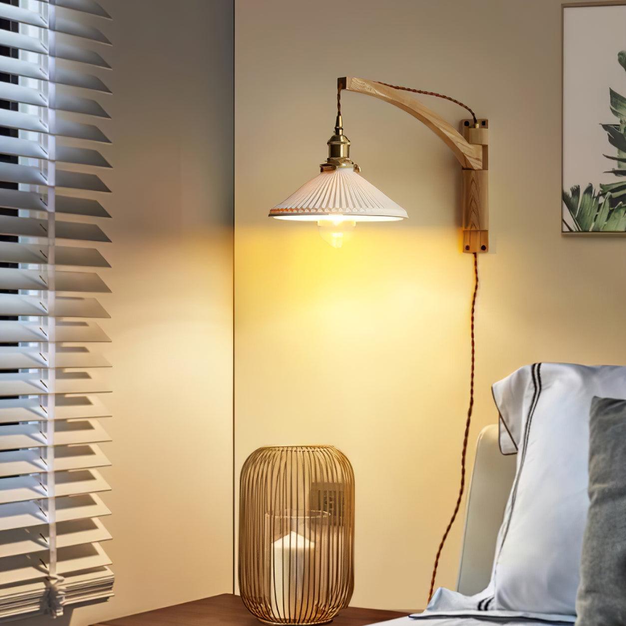 Illaee Nordic Art Swing Arm Walnut Ceramic Wall Light