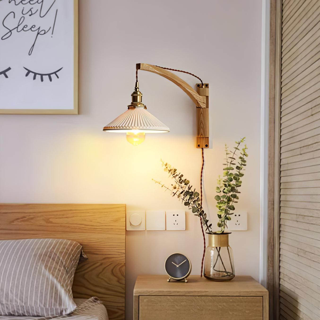 Orphaarae Nordic Art Swing Arm Walnut Ceramic Wall Lamp
