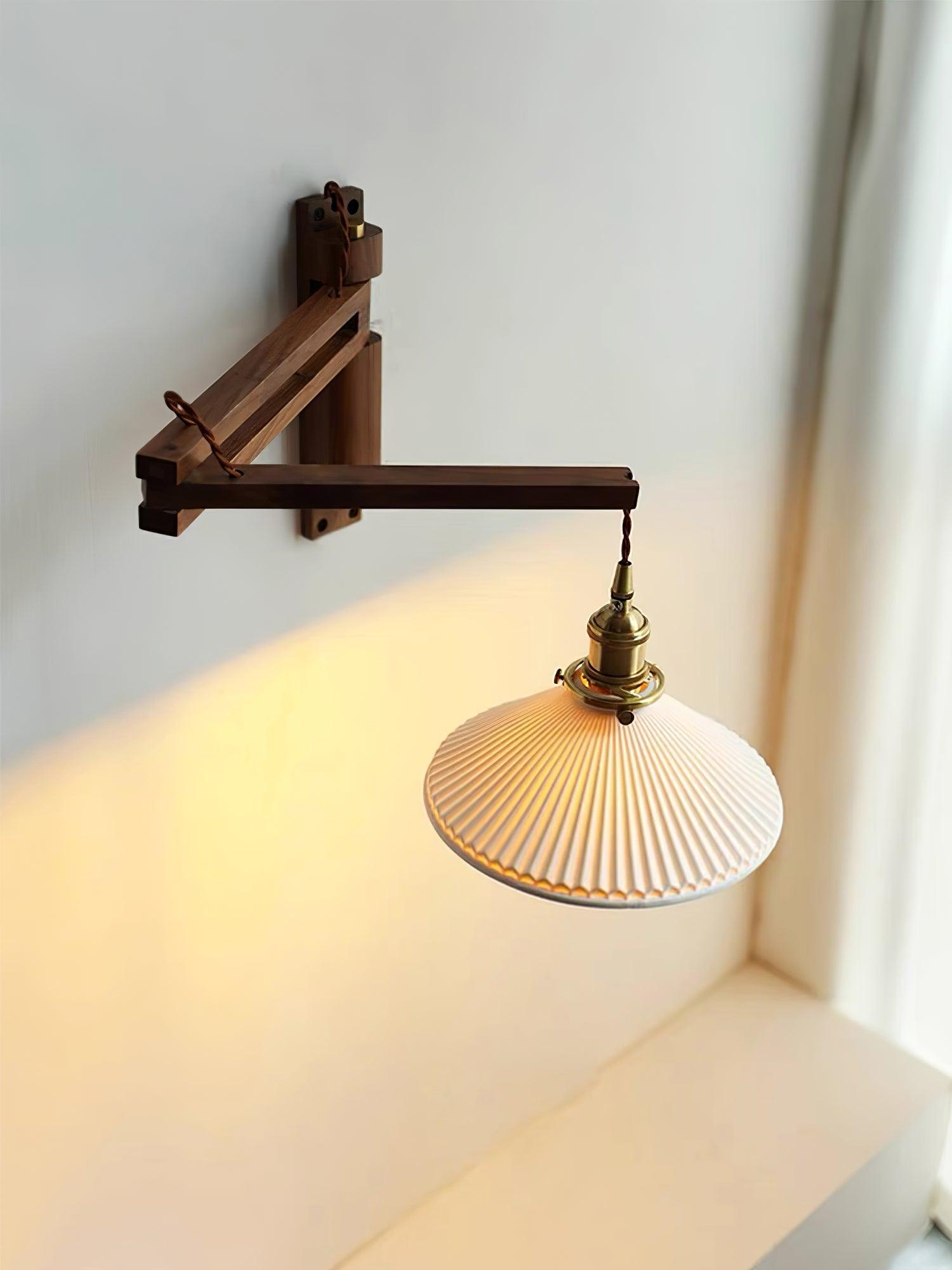 Illaee Nordic Art Swing Arm Walnut Ceramic Wall Light
