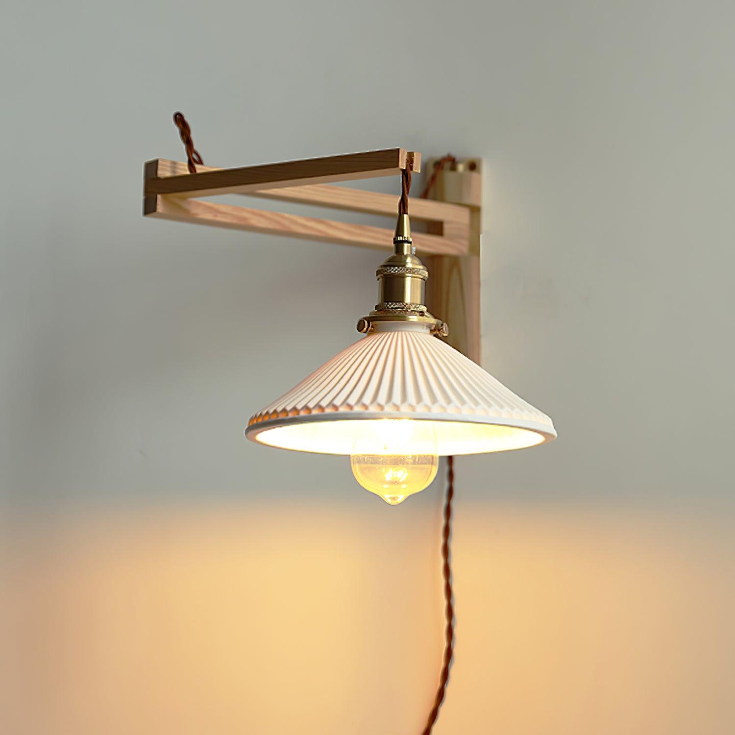 Illaee Nordic Art Swing Arm Walnut Ceramic Wall Light