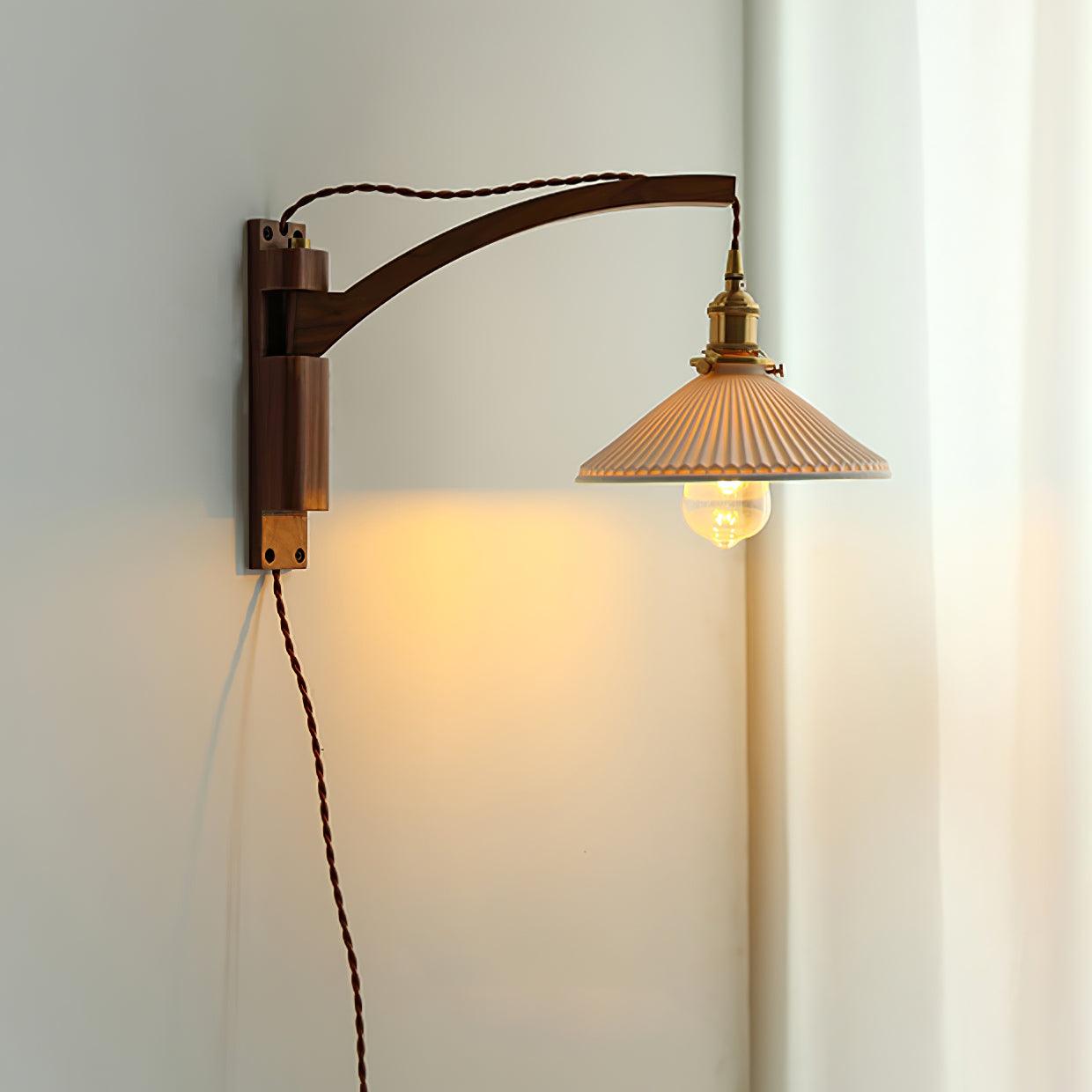 Illaee Nordic Art Swing Arm Walnut Ceramic Wall Light