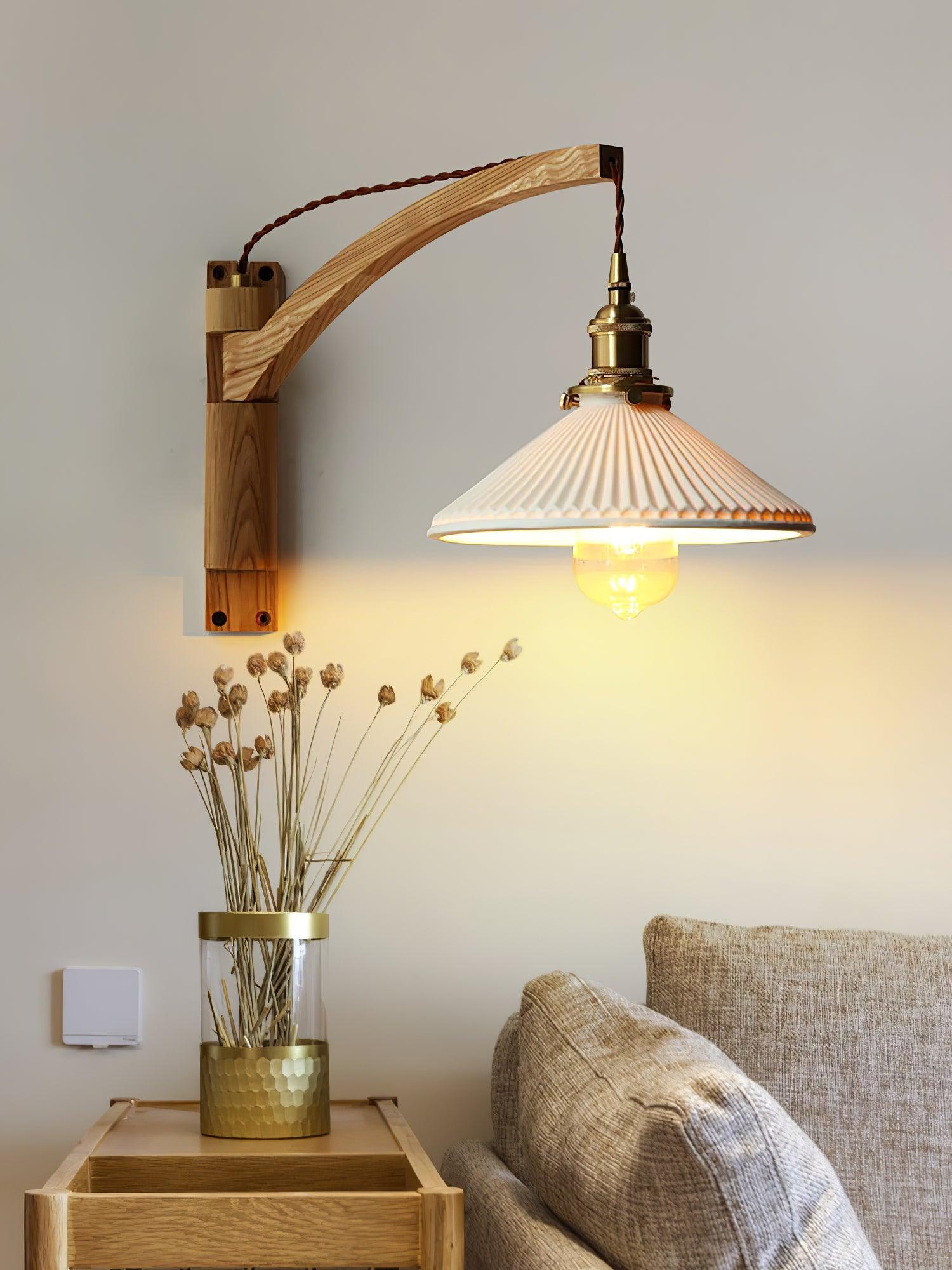 Illaee Nordic Art Swing Arm Walnut Ceramic Wall Light