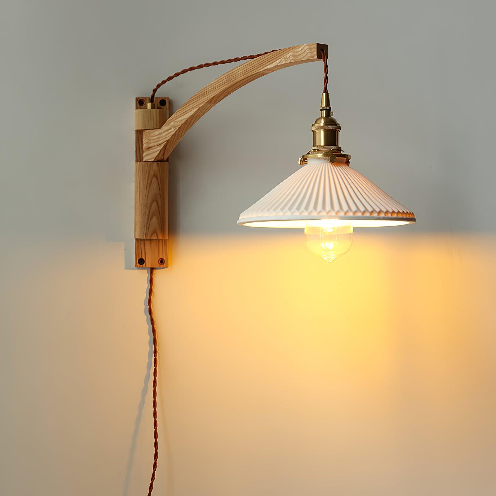 Orphaarae Nordic Art Swing Arm Walnut Ceramic Wall Lamp