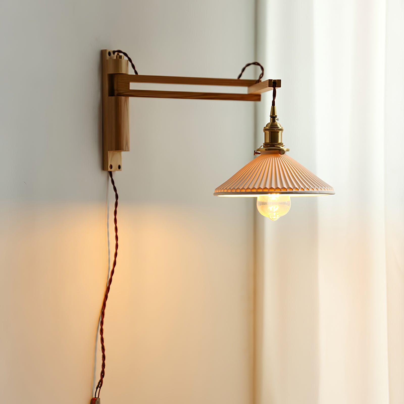 Orphaarae Nordic Art Swing Arm Walnut Ceramic Wall Lamp