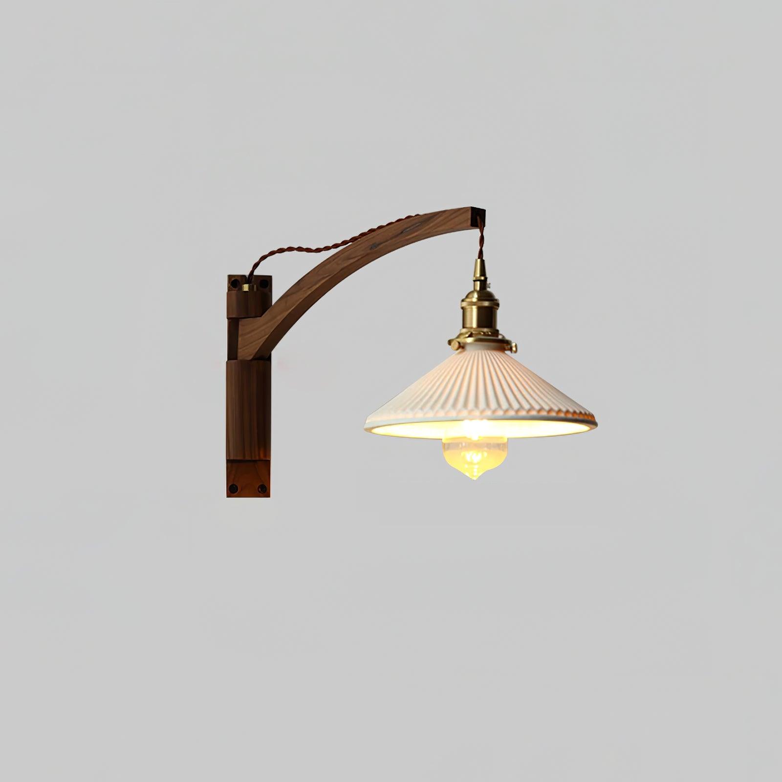 Illaee Nordic Art Swing Arm Walnut Ceramic Wall Light