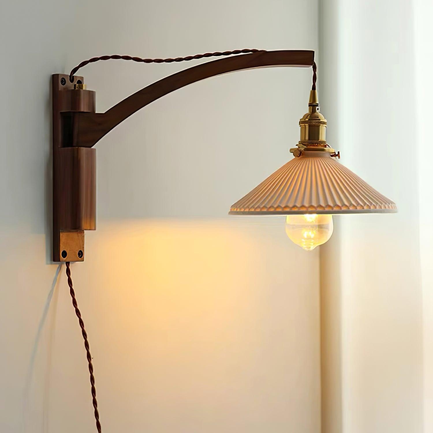 Orphaarae Nordic Art Swing Arm Walnut Ceramic Wall Lamp