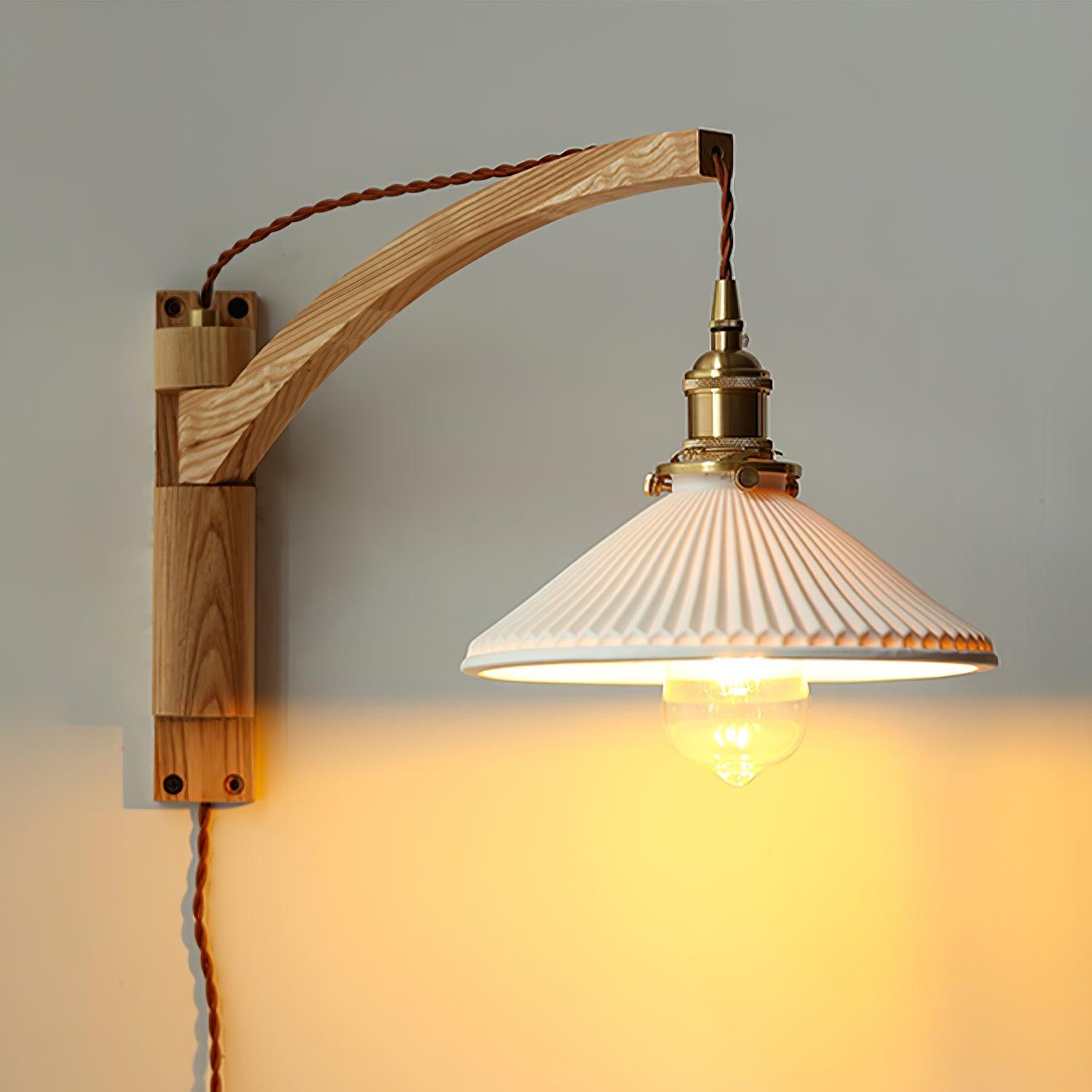 Orphaarae Nordic Art Swing Arm Walnut Ceramic Wall Lamp