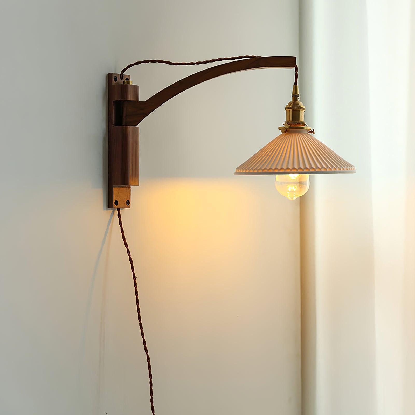 Illaee Nordic Art Swing Arm Walnut Ceramic Wall Light