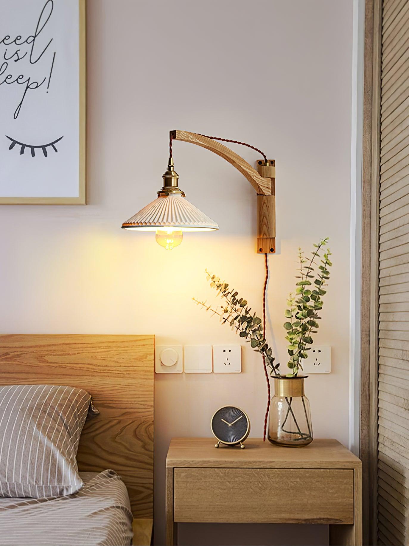 Illaee Nordic Art Swing Arm Walnut Ceramic Wall Light