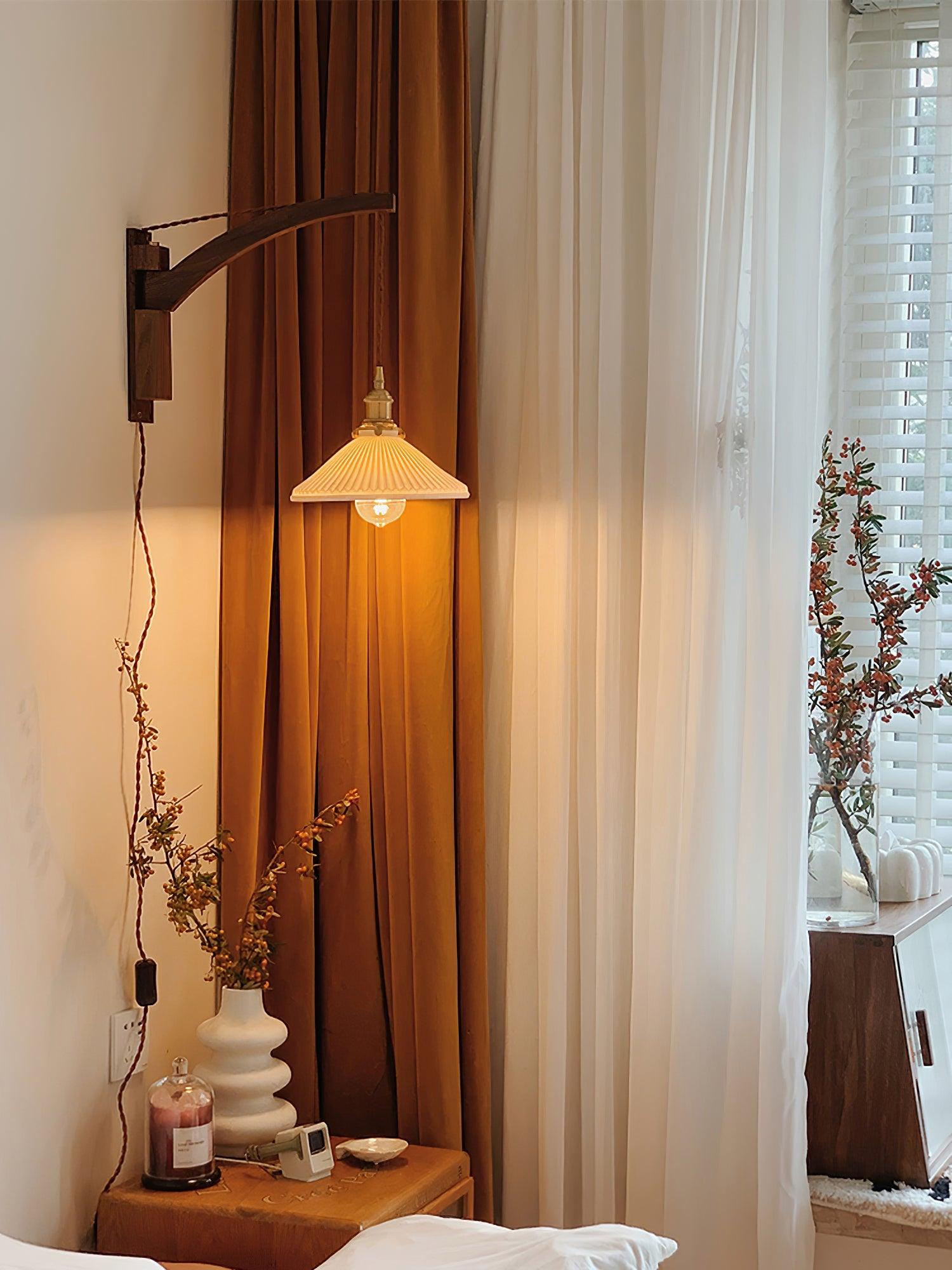 Illaee Nordic Art Swing Arm Walnut Ceramic Wall Light