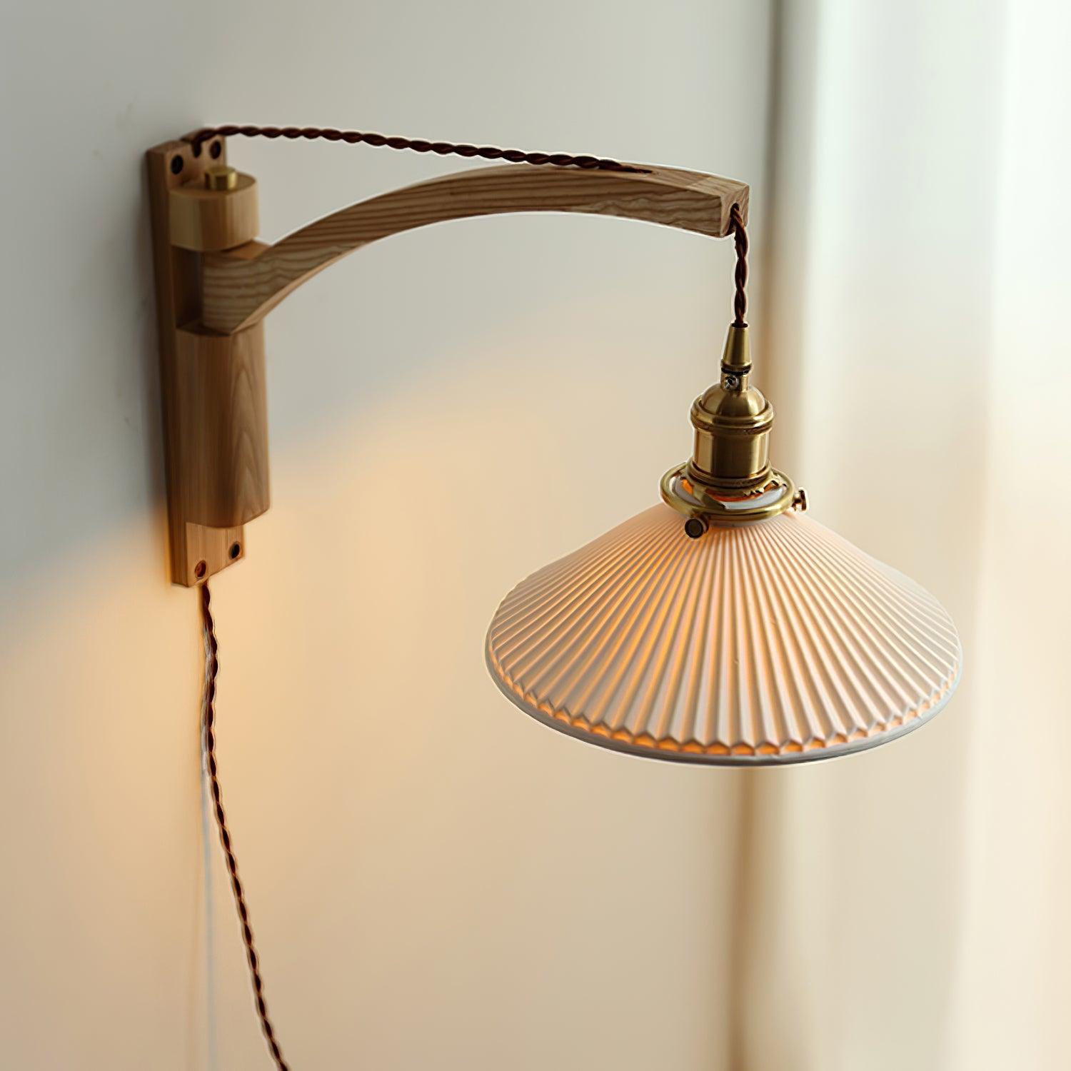 Orphaarae Nordic Art Swing Arm Walnut Ceramic Wall Lamp