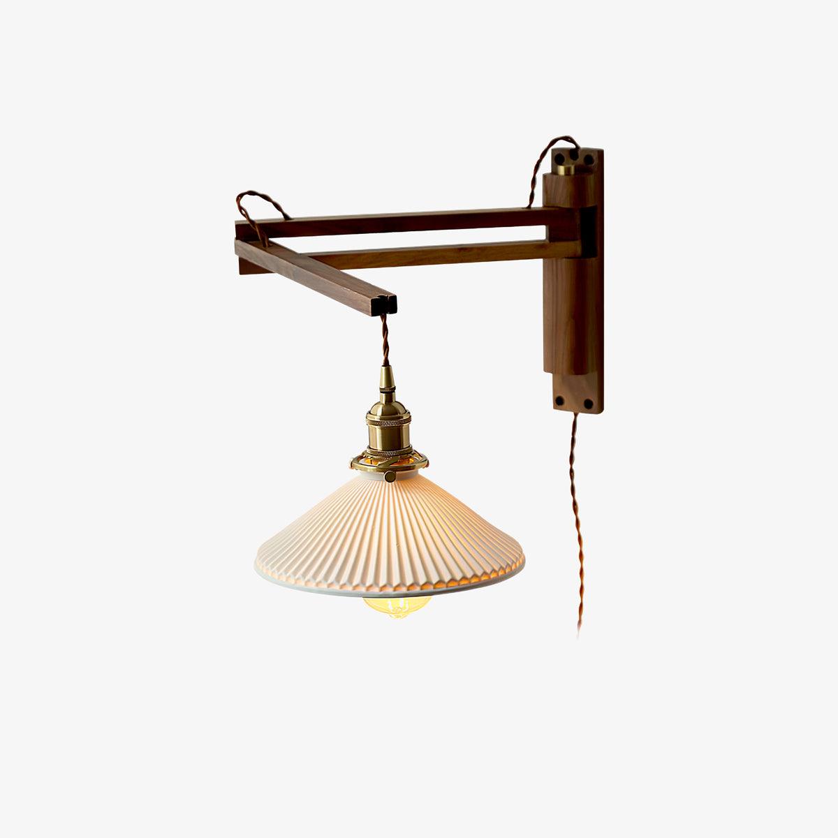 Illaee Nordic Art Swing Arm Walnut Ceramic Wall Light