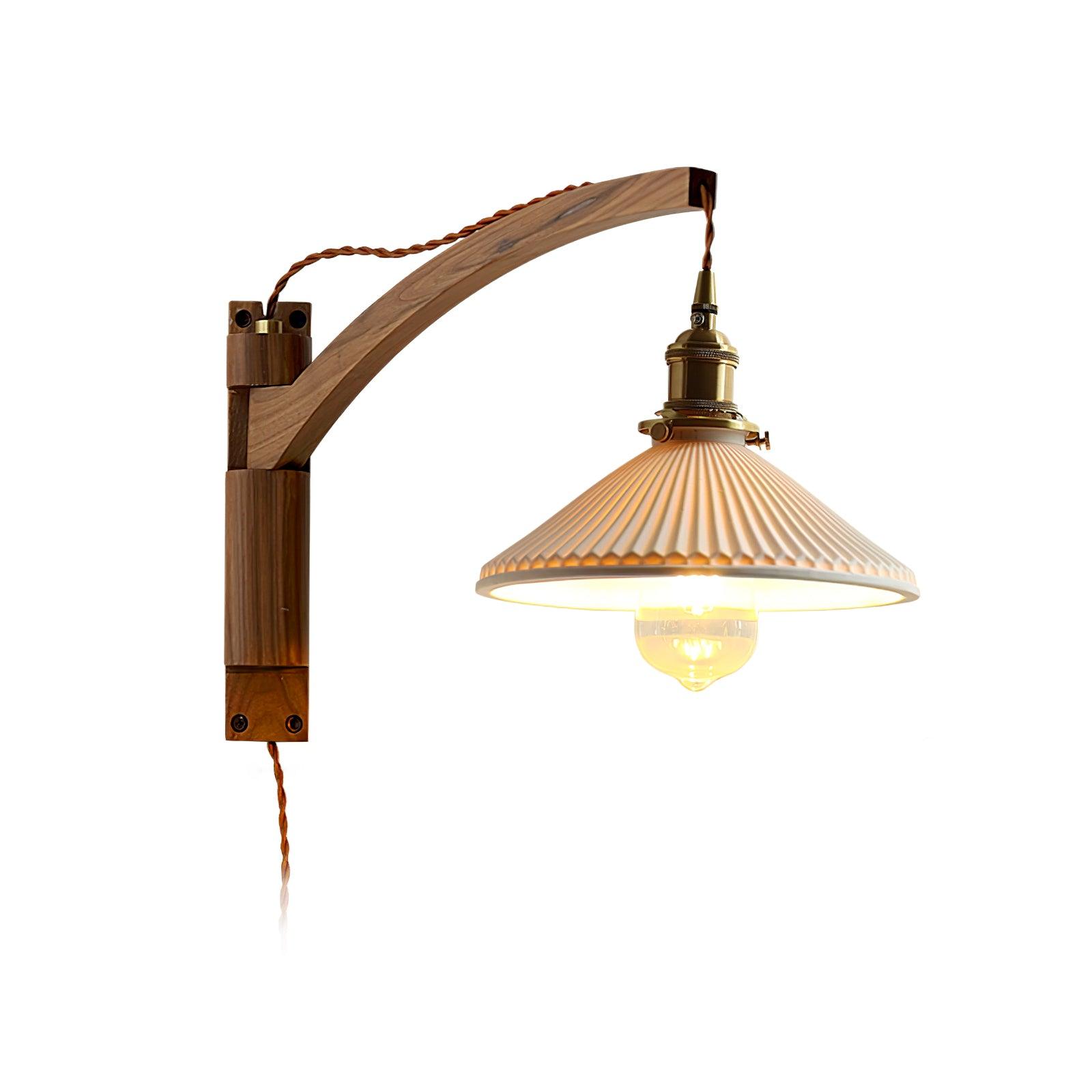 Orphaarae Nordic Art Swing Arm Walnut Ceramic Wall Lamp