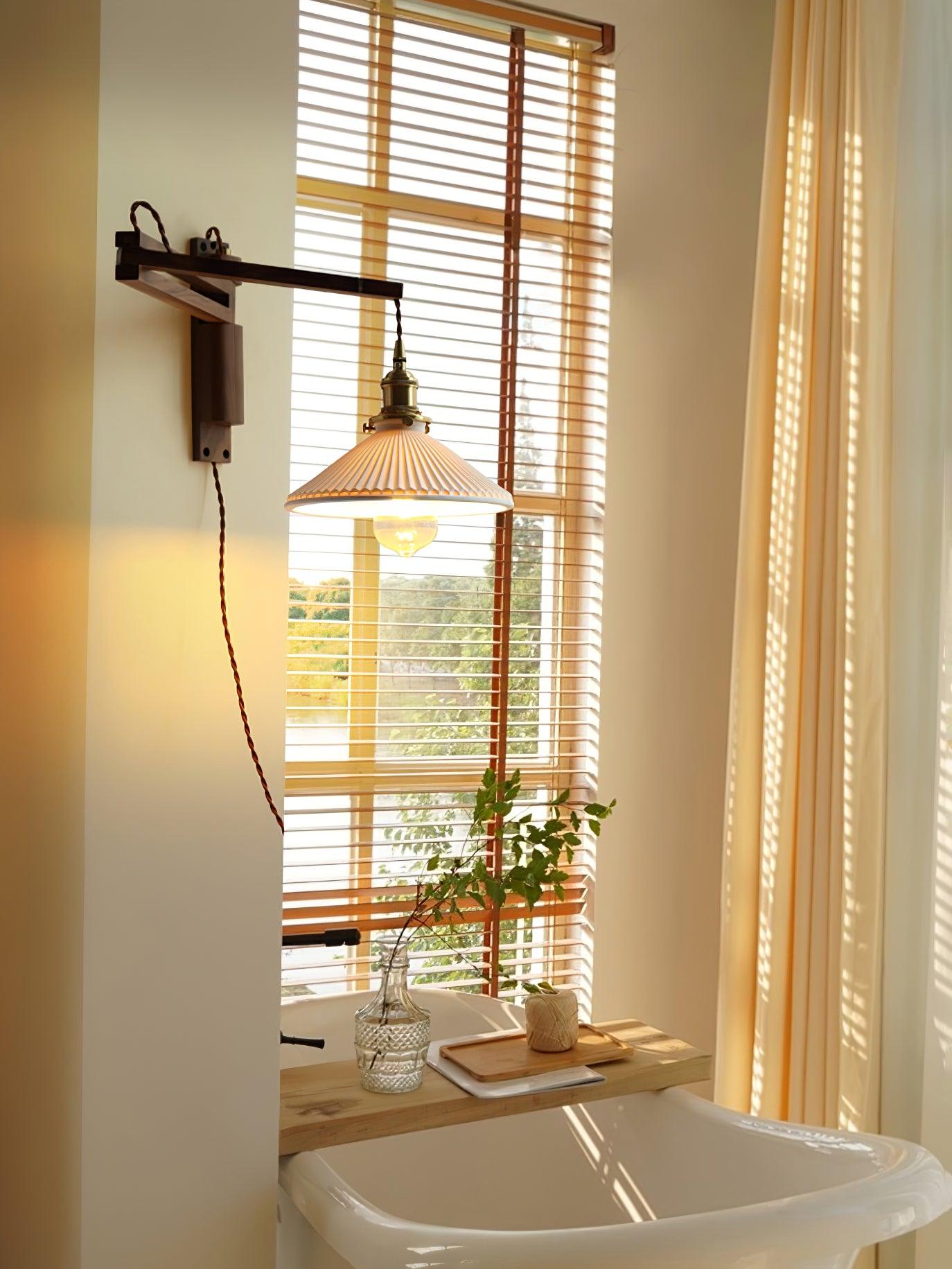 Illaee Nordic Art Swing Arm Walnut Ceramic Wall Light
